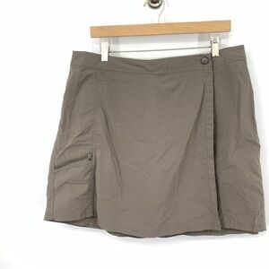 LL Bean Women Size 14 Skort Mini Skirt Shorts Liner Wrap Brown Nylon Stretch